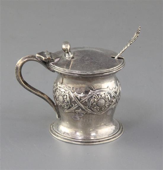 A George V Arts & Crafts silver mustard pot by Omar Ramsden, 3.5 oz.